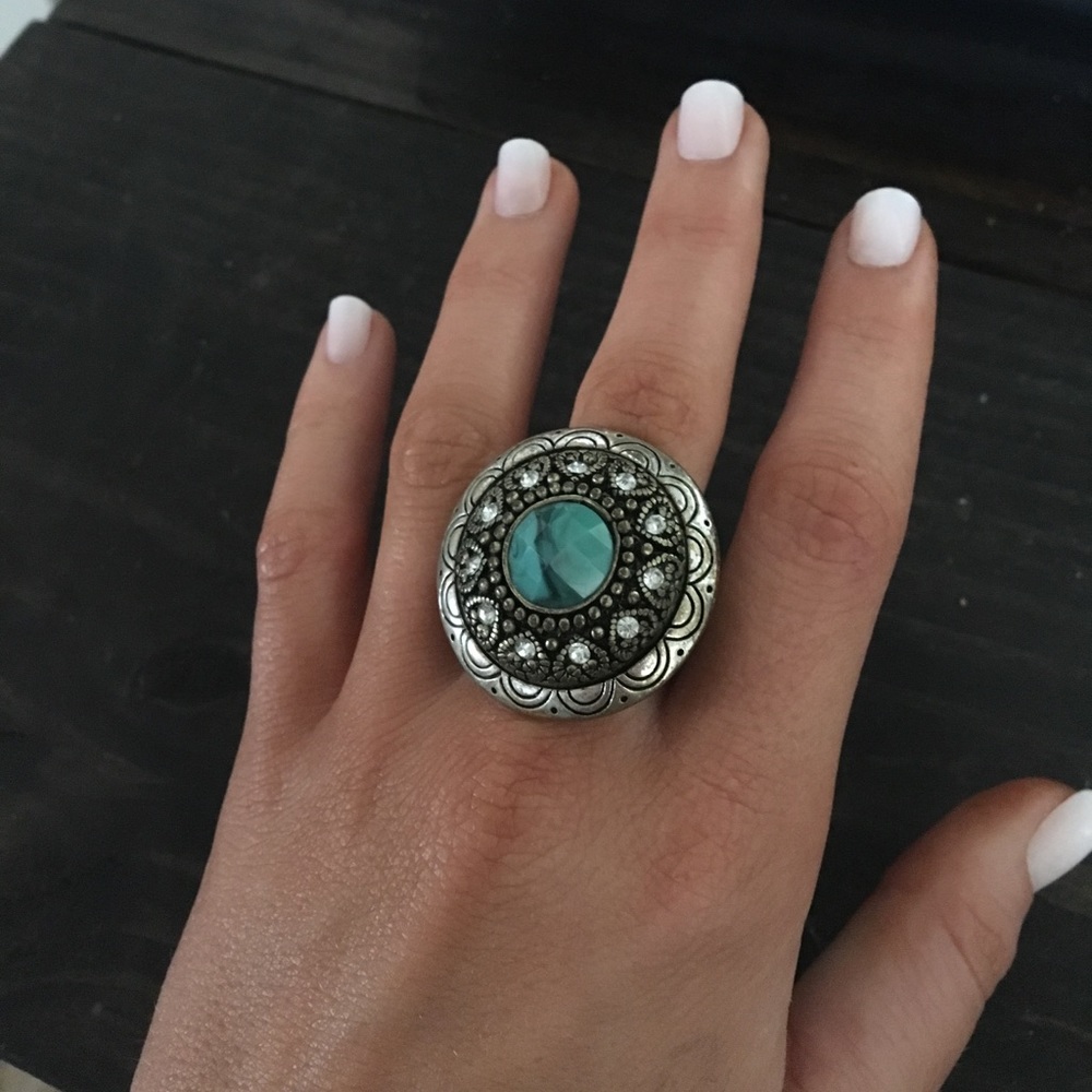 Vintage turquoise bohemian gypsy stretch ring